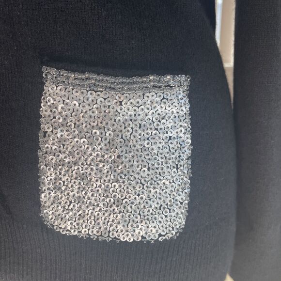AQUA 100 % CASHMERE Black sequins & beads pockets Cardigan Sweater XS - Picture 2 of 7